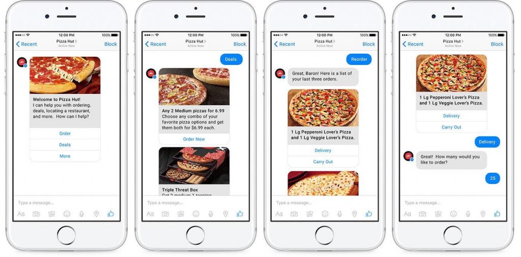 Pizza Hut chatbot permite a conversação ordenação via Facebook Messenger.